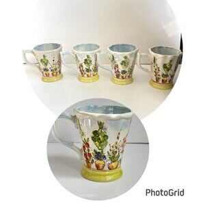 Ma Maison Ceramic Mug Set 4 Floral Butterfly Hand Painted by Tabletops Unlimited